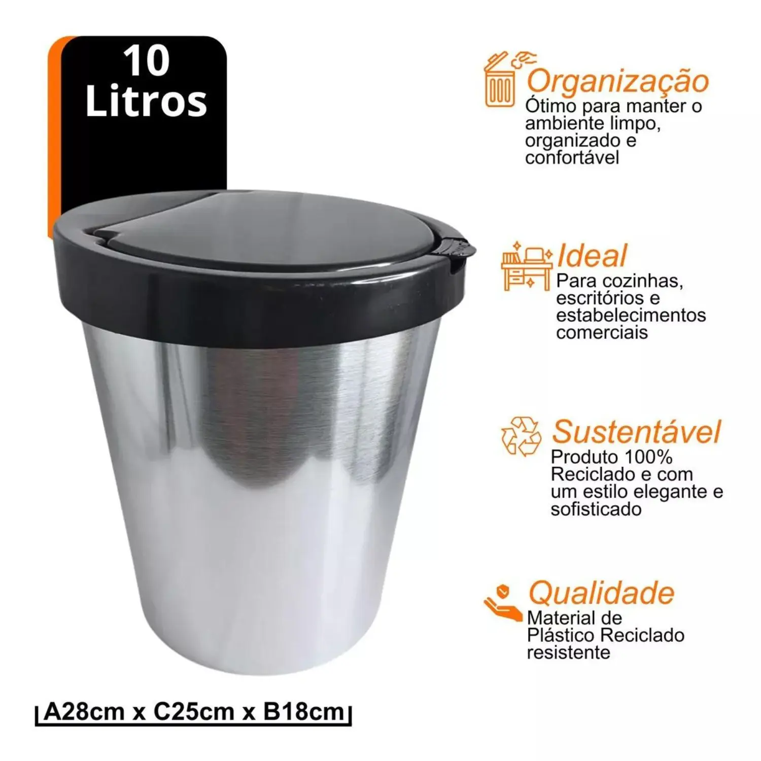 Kitchen Trash Bin With Lid Bathroom Trash Bin Office Waste Bin Plastic Trash Bin 10 Liter