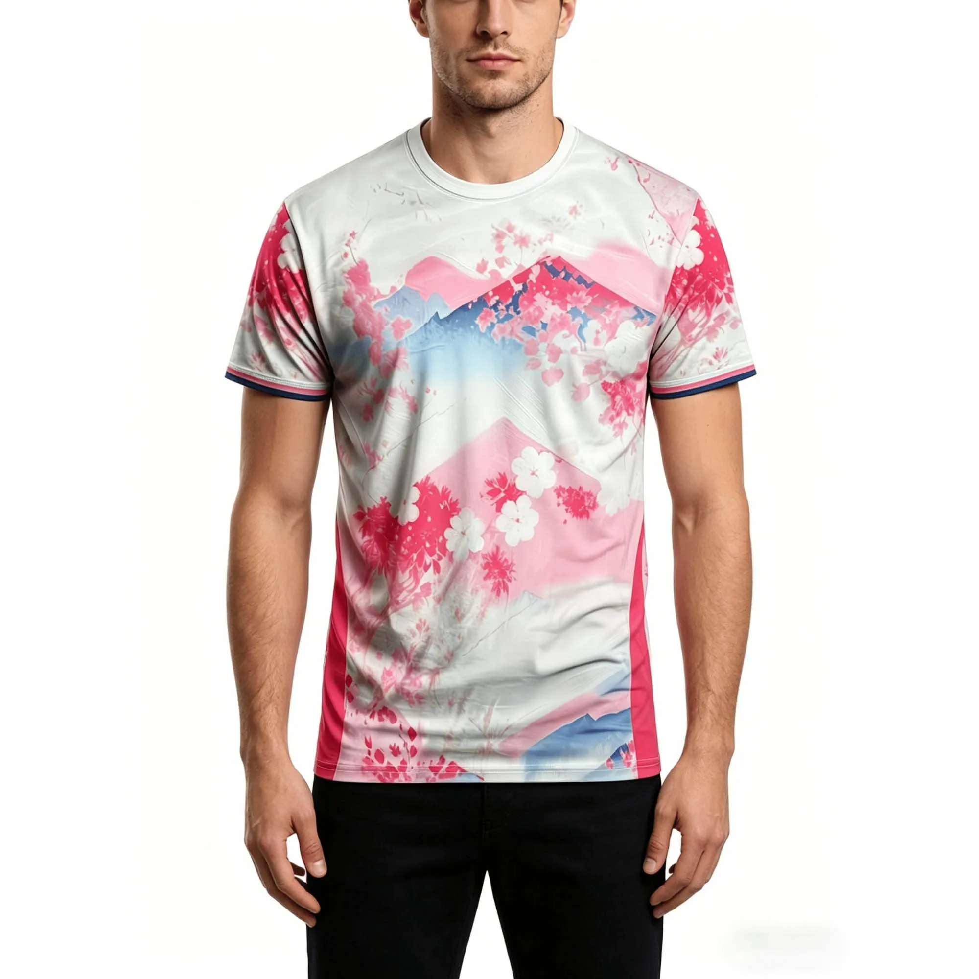 2026 Sommer Herren Mode Sport-T-Shirt mit orientalischem Blumen- und Berggradienten-Print, feuchtigkeitsableitend, atmungsaktiv, für den Alltag und den Sport