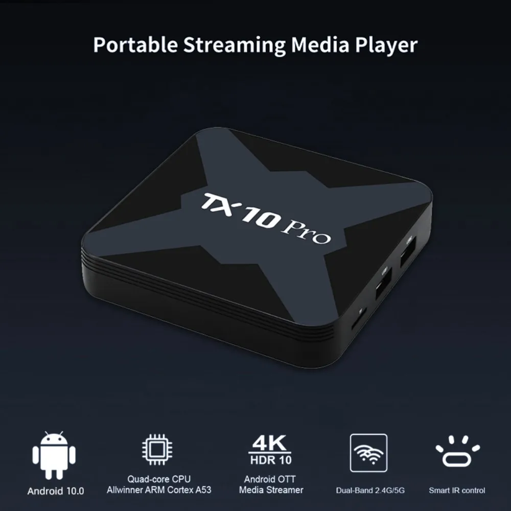 TX10 PRO Smart TV Box Android 10.0 Allwinner H616 2.4G/5G Dual Band WIFI Bluetooth 4K Media Player Set Top Box 2G+16G