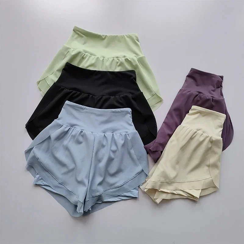 AliExpress NONE Summer Women's High-Waisted Sports Shorts Mesh Breathable Double-Layer Quick-Dry Gym Fitness Running Cycling Yoga Shorts