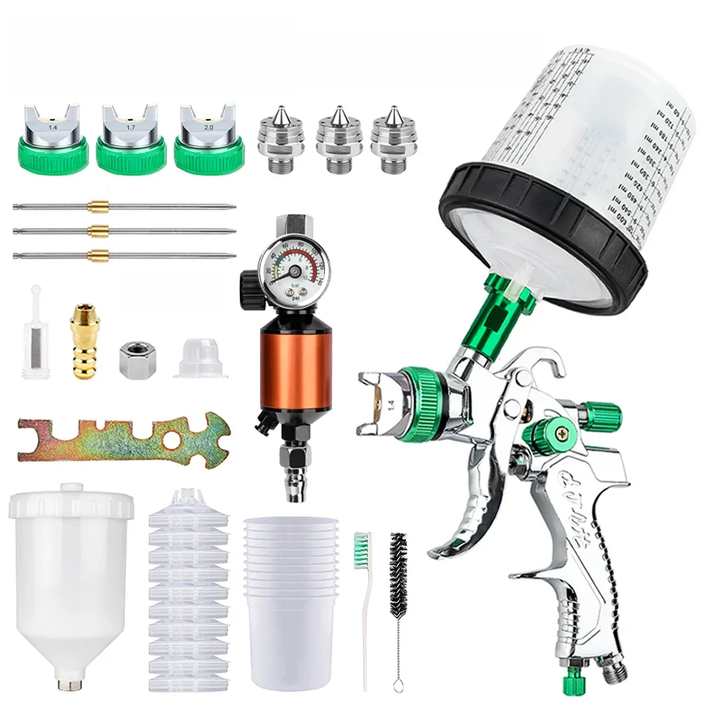 1,4 mm 1,7 mm 2,0 mm professioneel HVLP-spuitpistool huishoudelijk automatisch verfspuitpistool, 600 ml niet-schone wegwerpmaatbekers 10 stuks, hoogwaardig luchtgereedschap (potdeksel met verffilter) - afbeelding 2