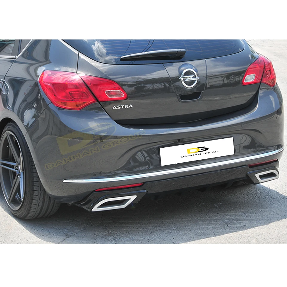 Opel Astra J 2012 - 2015 HB Sport Style Rear Diffuser Lip With 2 Chrome Tips Left and Right Piano Gloss Black Plastic OPC Kit