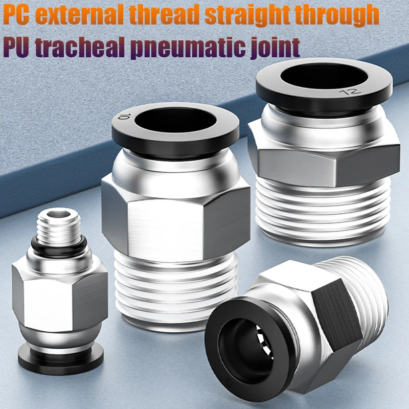 2Pcs Pneumatic Black PC Air Hose Fittings Pipe Quick Connector PC8-02 4-M5/6-01/10-03/12-04 Thread Through Air Connector Fitting