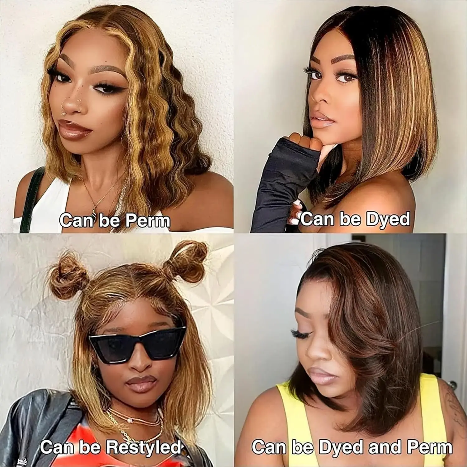 Ombre Honey Blonde P4/27 Highlight Bob Wig Human Hair Short Bob Straight Wigs 4x4 13x4 Lace Front Wigs For Women 180% Density