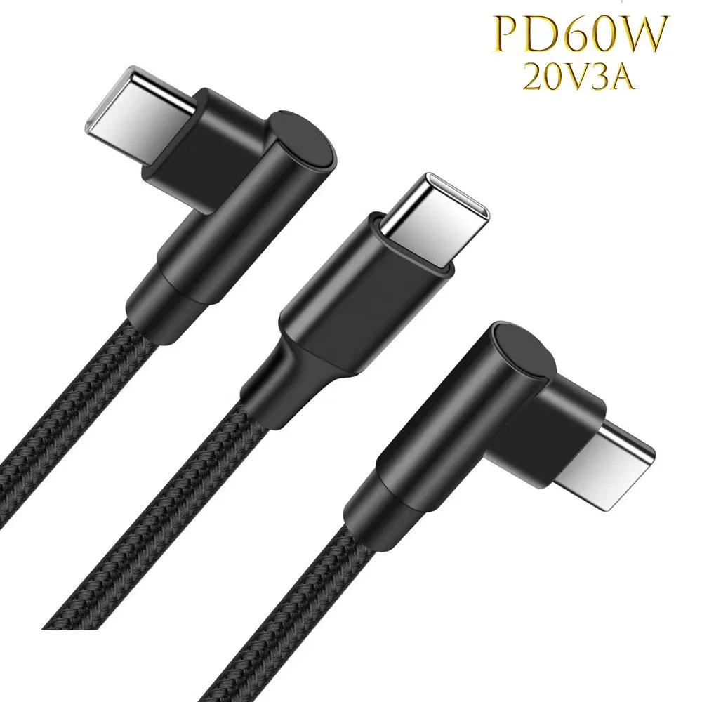 0.25m/0.5m/1m/2m 90 Degrees Type C to USB C Cable For iPhone 15 Samsung Huawei Xiaomi Macbook Quick Charger Cord PD Type-c Cable