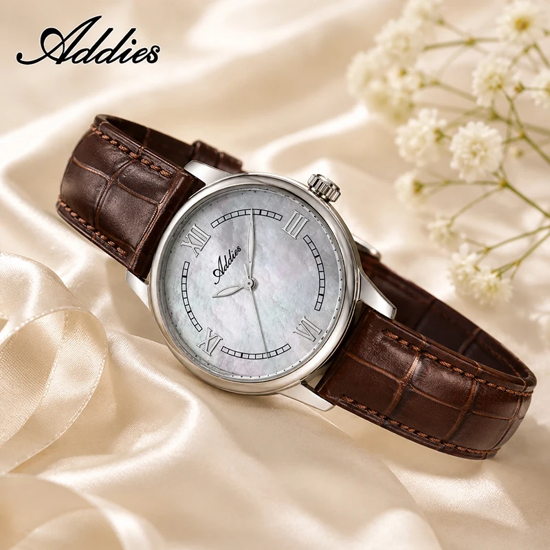 ADDIES Woman Leather Wristwatch Luxury Simple Sapphire Crystal 5Bar Waterproof Dress Ladies Quartz Watches Gift 2026 New AW25906