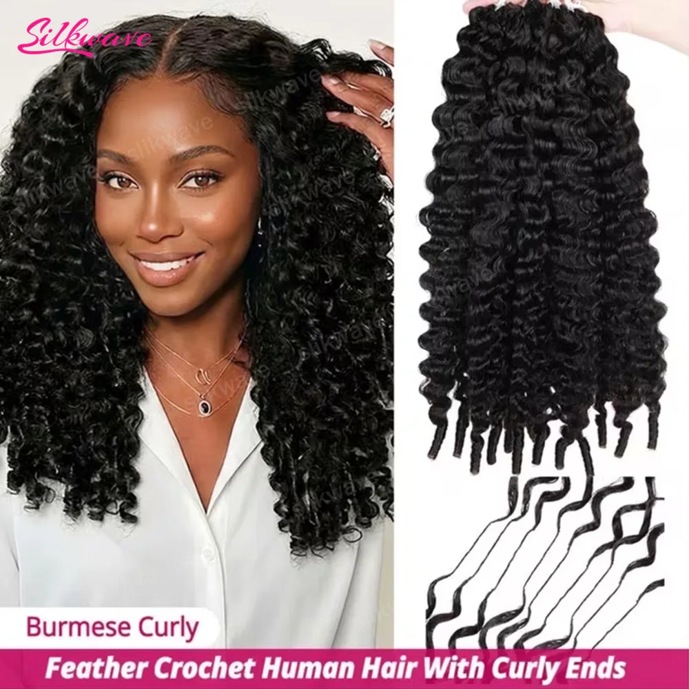 Extensiones de Cabello Humano Rizado Birmano Pre-Separadas para Trenzar, Paquete de Cabello de Ganchillo Tipo Pluma, Sin Nudos Invisibles, Para Mujeres, Estilo Boho