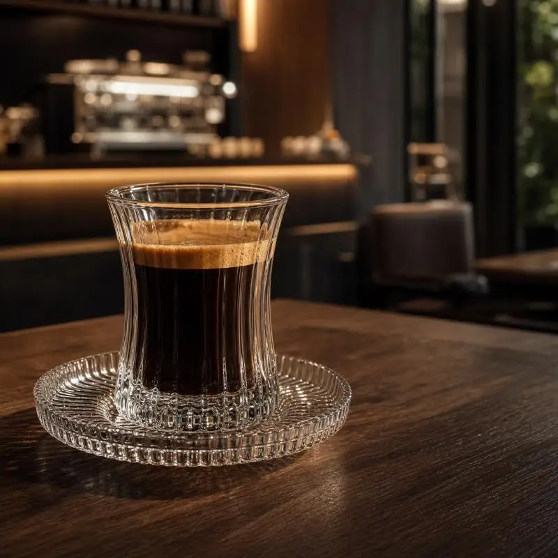 2-Piece Vintage Vertical Striped Glass Cup & Saucer Set, 190ml Clear Drinking Glasses, Ideal for Tea & Coffee, Home & Party Use - view 5