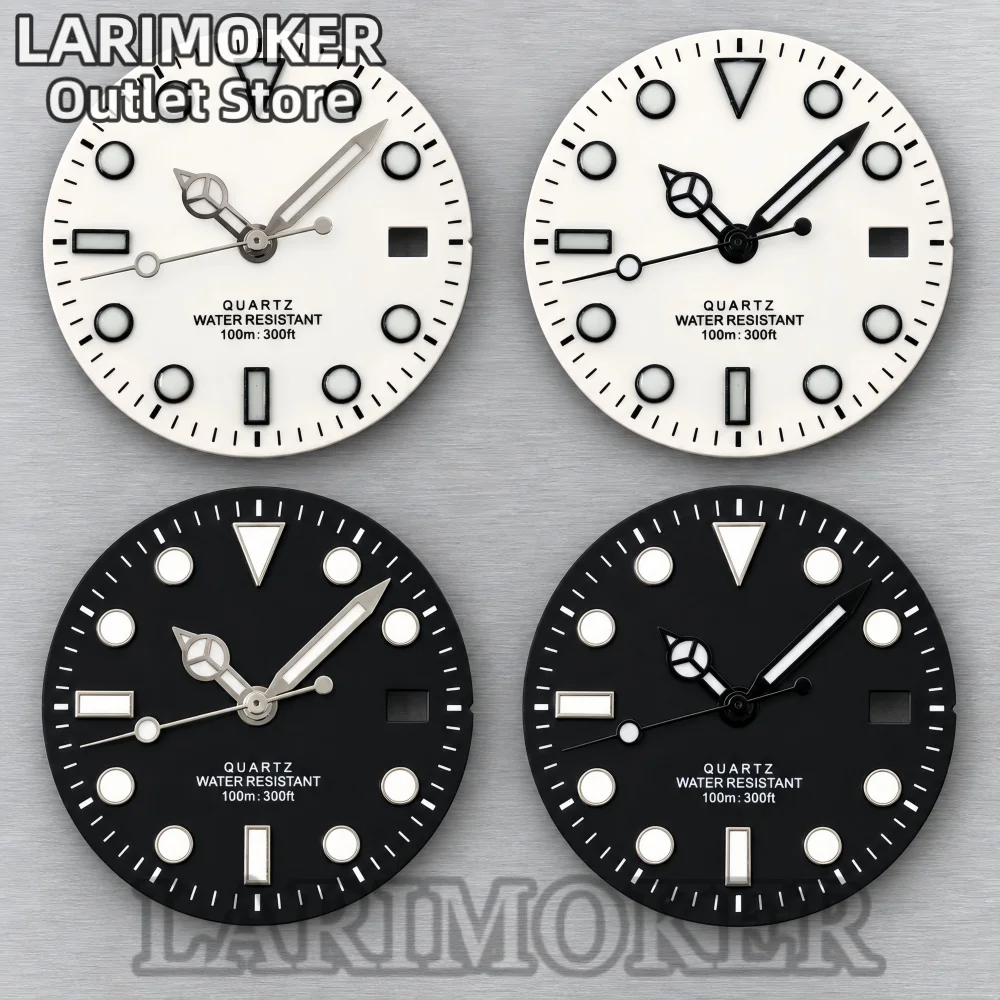 LARIMOKER 29mm Green Luminous Dial and Hands Set Black or White 3 O'Clock Date Fits Ronda 515 Quartz Movement Replacement Parts