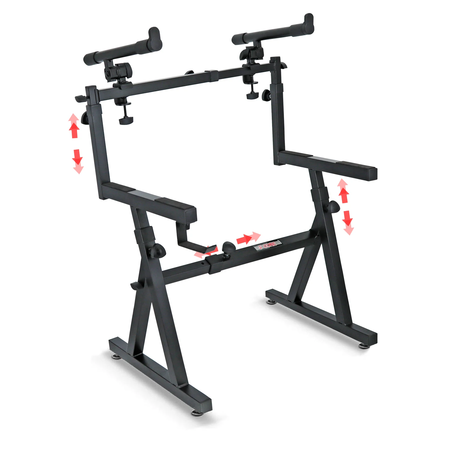 

5 Core 2 Tier Keyboard Stand Z Style Adjustable Heavy Duty Electric Piano Riser Holder KS Z1 BLK HD + 2T