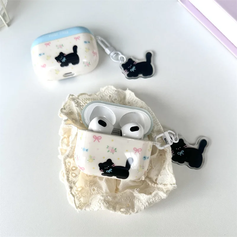 

ins cartoon Floral Bow Cat for airpods 1 2 3 Protective case Apple airpodspro 2 Wireless Bluetooth strap eraphone case