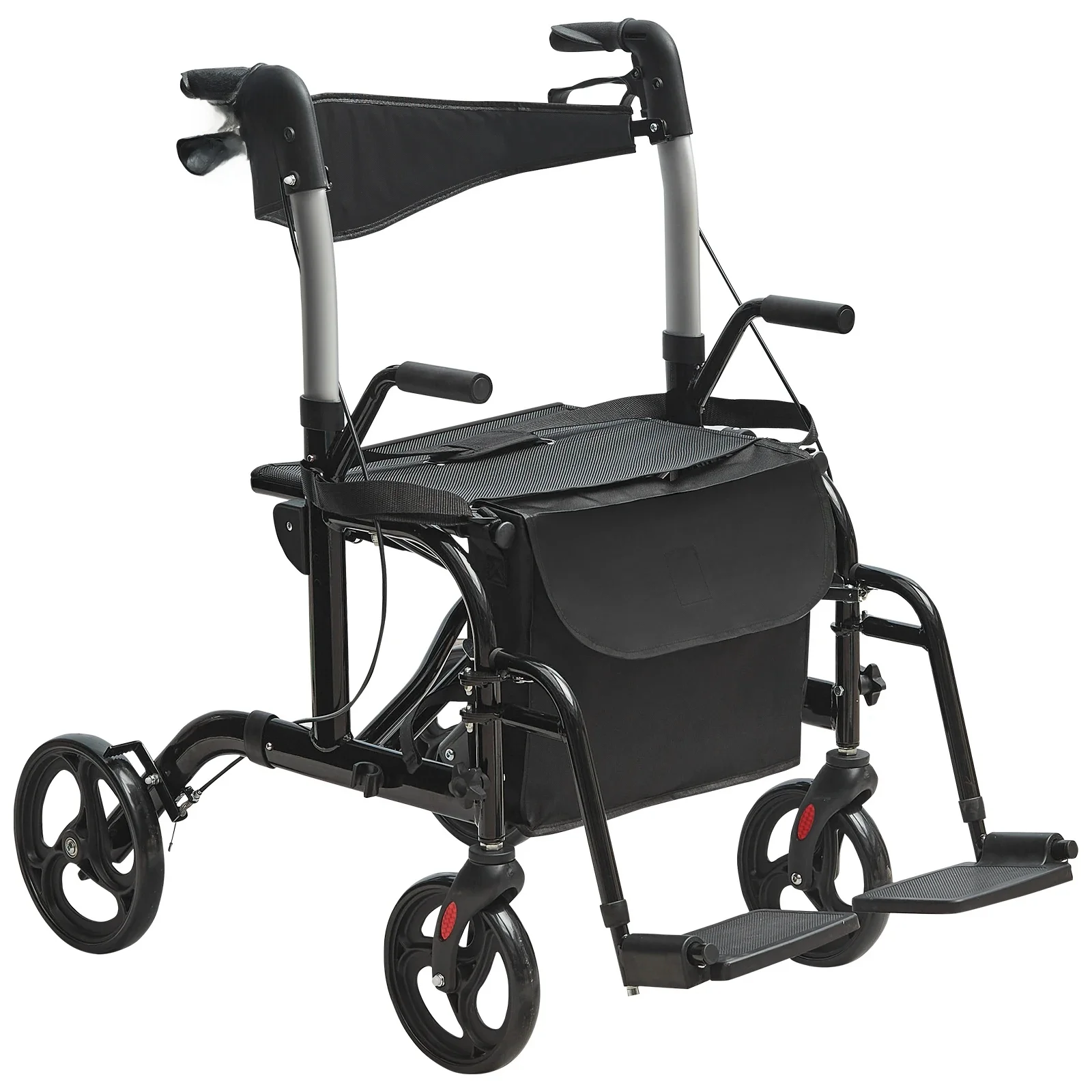 SucceBuy 2-in-1 rollator, rollator en transportstoel voor senioren, opvouwbare rollende rollator, rolstoelcombinatie en aluminium mobiliteitsrollator - afbeelding 2