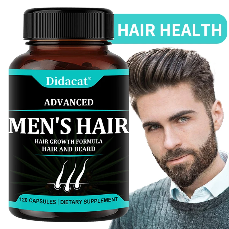 Men's Hair Growth Capsules, Biotin & Saw Palmetto Berries, Daily Beauty Skin Nails Beards Wellness & Body Vitality Supplement