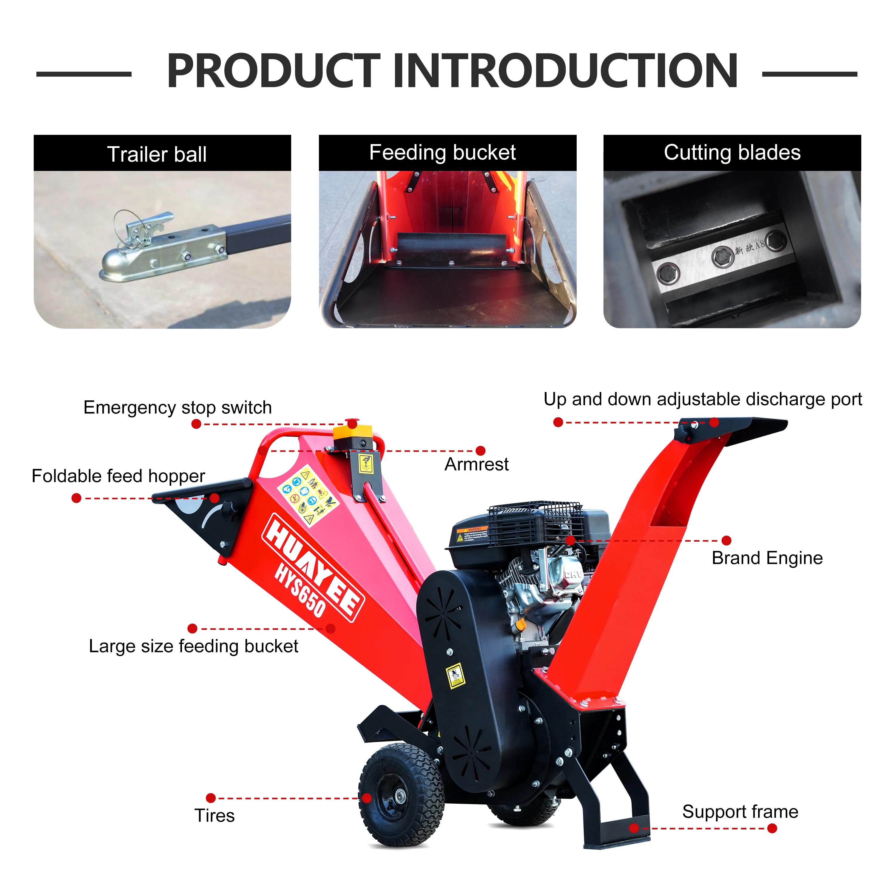 6.5마력 196cc 가솔린 엔진 나무 파쇄기, 나뭇잎 및 가지 분쇄기, 나무 관리 및 조경용 브러시 치퍼