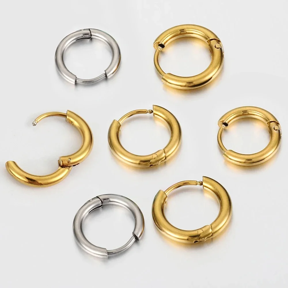 10 stücke Edelstahl Hoop Ohrringe Frauen Ohrringe Männer Punk Hiphop Bijoux Geschenke Mode Gold Farbe Schmuck Piercing Zubehör