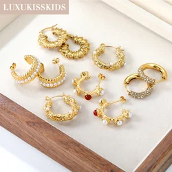 LUXUKISSKIDS Vintage Woman Stainless Steel серьги C Shaped Hoop Earring Fake Pearl Round Ears Clips Thick Hyperbole Jewelr