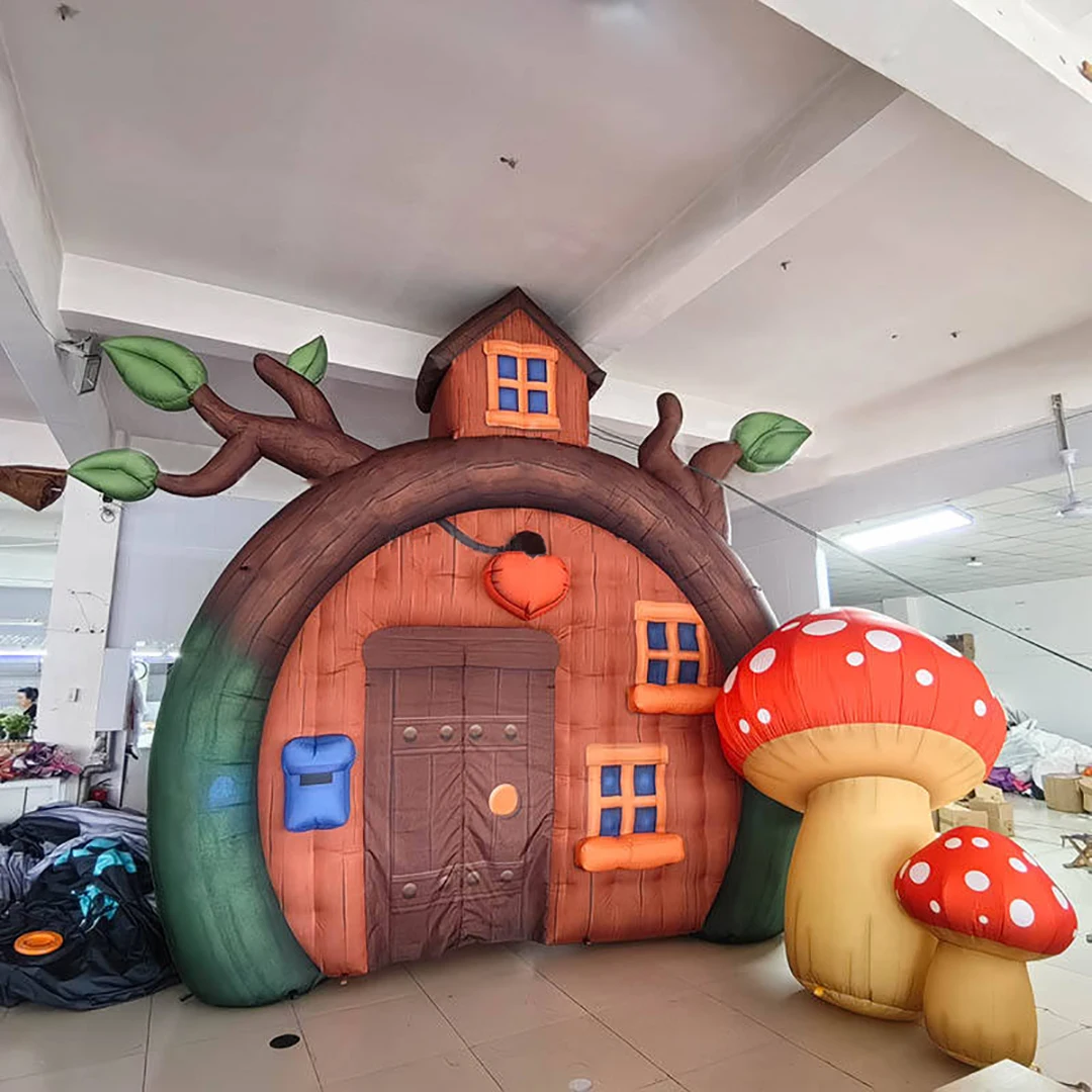 Giant Inflatable Wooden House With Front Mushroom Decor Fantasy Fairy Tale Prop For Themed Events Parties And Photo Displays