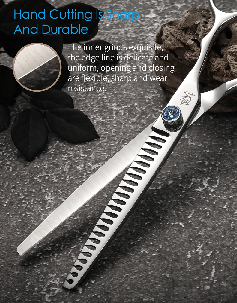 Fenice JP440C Stahl Professionelle Tierschere 7/7,5/8 Zoll Hundepflege-Effilierschere mit kleinen Zähnen 70-80% Effizienz – Detail 10