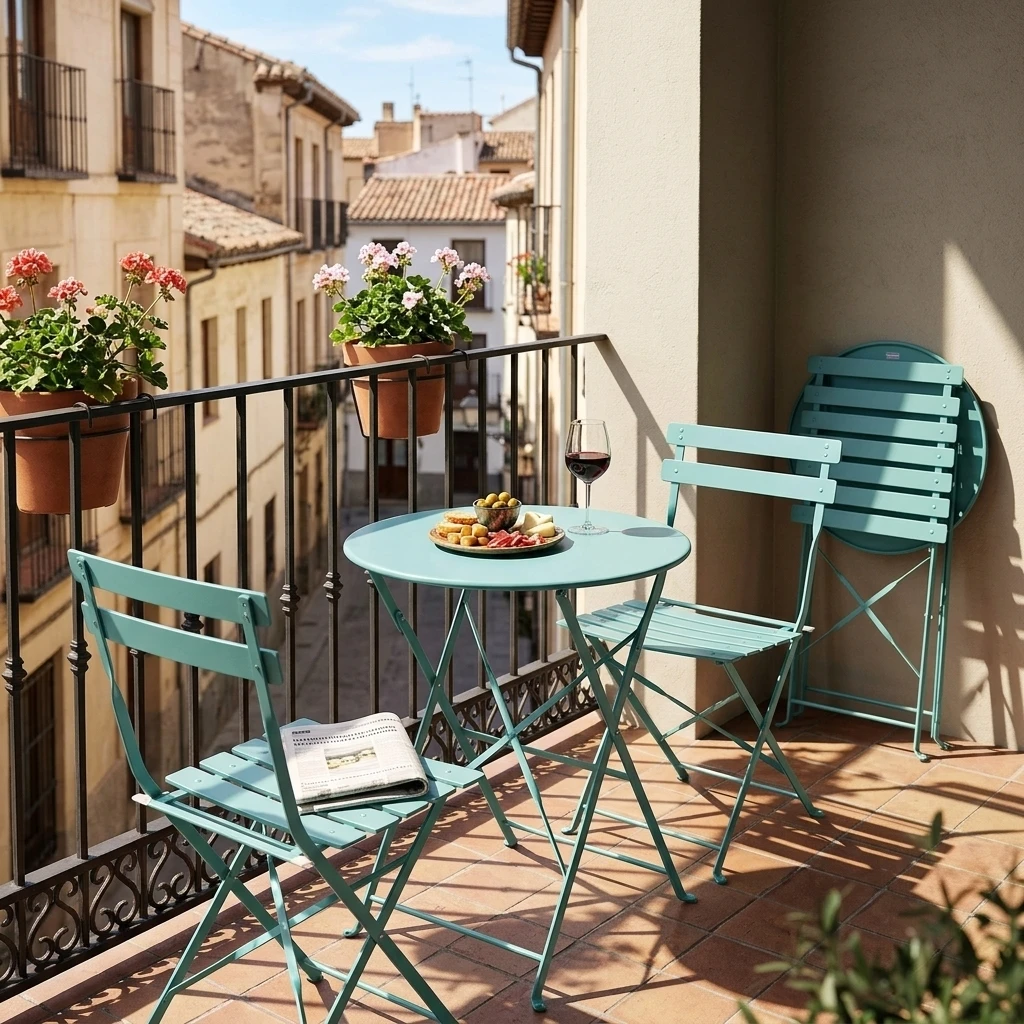 Conjunto de jardín plegable de 3 piezas, mesa redonda y 2 sillas, bistró exterior de metal, compacto y resistente, ideal para balcón, terraza y patio
