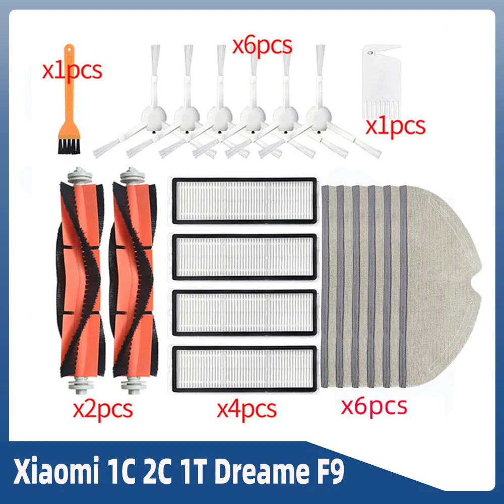 For Xiaomi 1C 2C 1T Dreame F9 Mijia Robot Vacuum Cleaner Spare Parts Main Roller Brush Side Brush Hepa Filter Mop Cloth