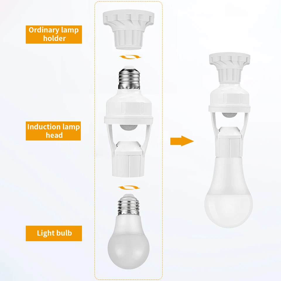 Imagem -02 - Base da Lâmpada com Interruptor Inteligente Conversor Soquete Controle de Luz Adaptador do Bulbo Pir Sensor de Movimento E26 E27 Ac85265v