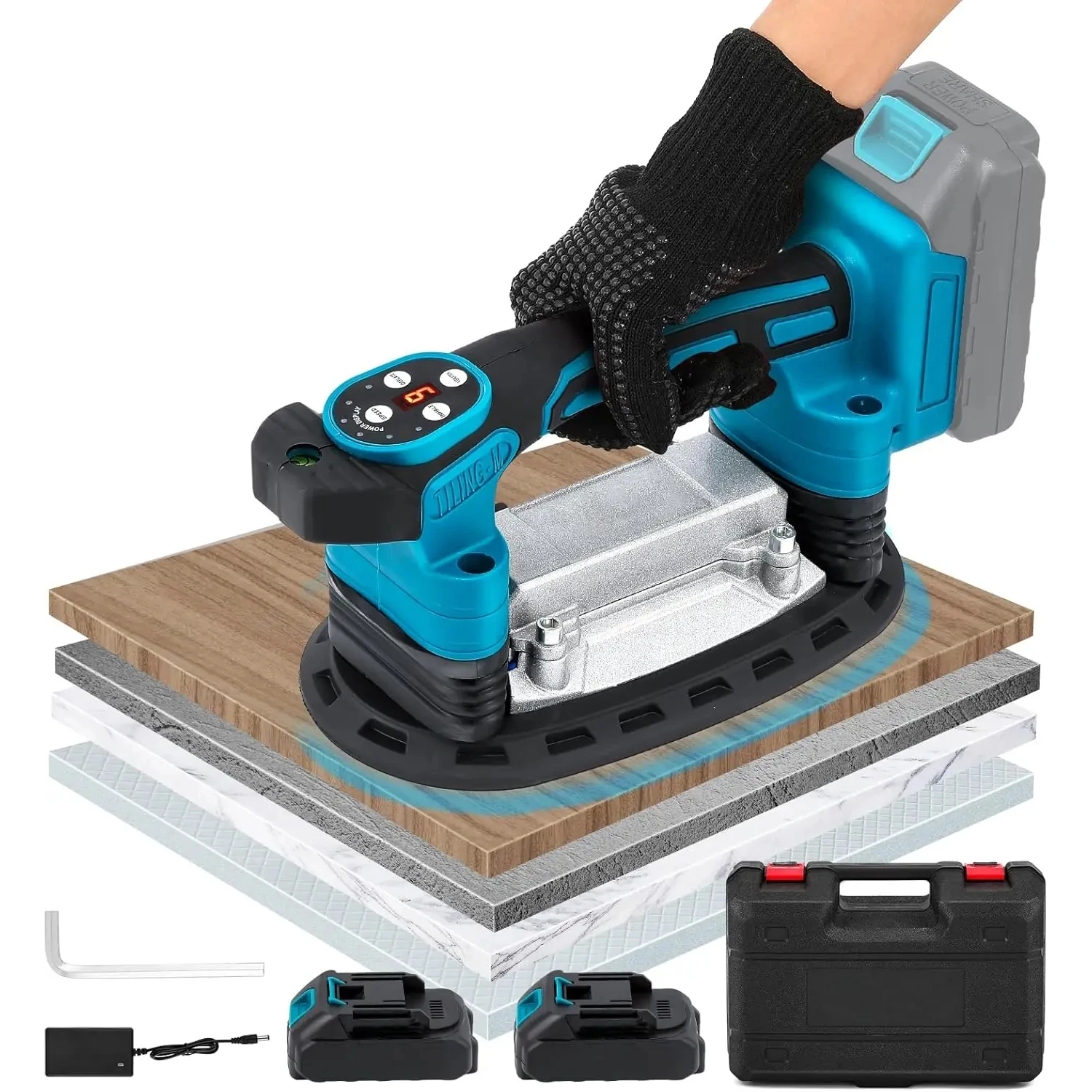 Machine de nivellement de carreaux à ventouse 400 kg, vibrateur de carreaux 9 vitesses, outil électrique d'installation de carreaux pour batterie Makita 18V