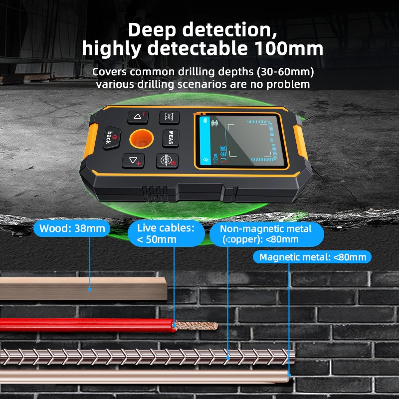 NOYAFA NF-513 Wall Scanner Metal Detector Pipeline Reinforced AC Live Cable Wires Metal Wood Stud Find with Positioning Hole Wal