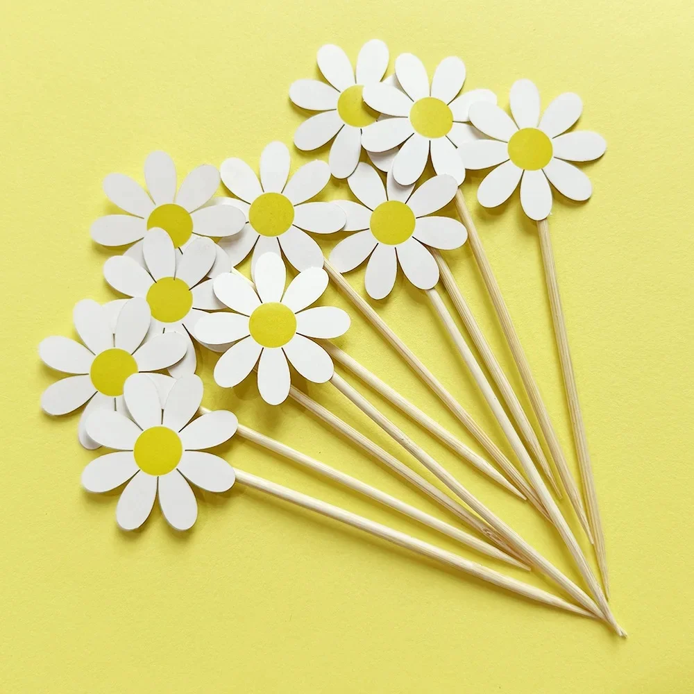 Décoration de gâteau marguerite blanche, 20 pièces, fleur de marguerite, décoration de Cupcake, fournitures de décoration pour fête d'anniversaire et de mariage