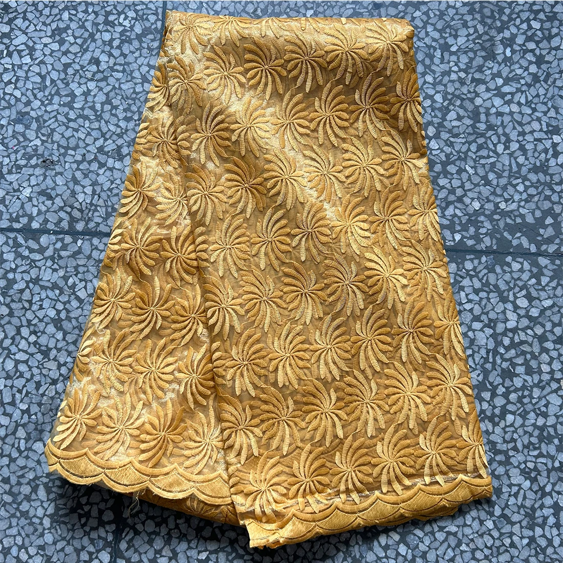 

5 Yards African Lace Fabric Gold Organza Embroidered Swiss Tulle Lace High Quality 2026 Cream White Nigerian French Fabric Lace