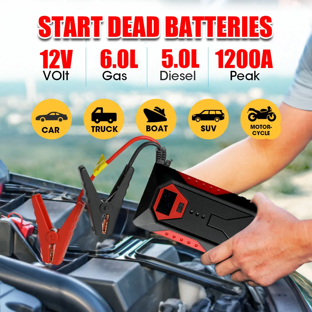 New 1200A Car Jump Start 18000mAh Power Bank oil Diesel Car Battery Charger Start For Auto Battery Booster to Start Car