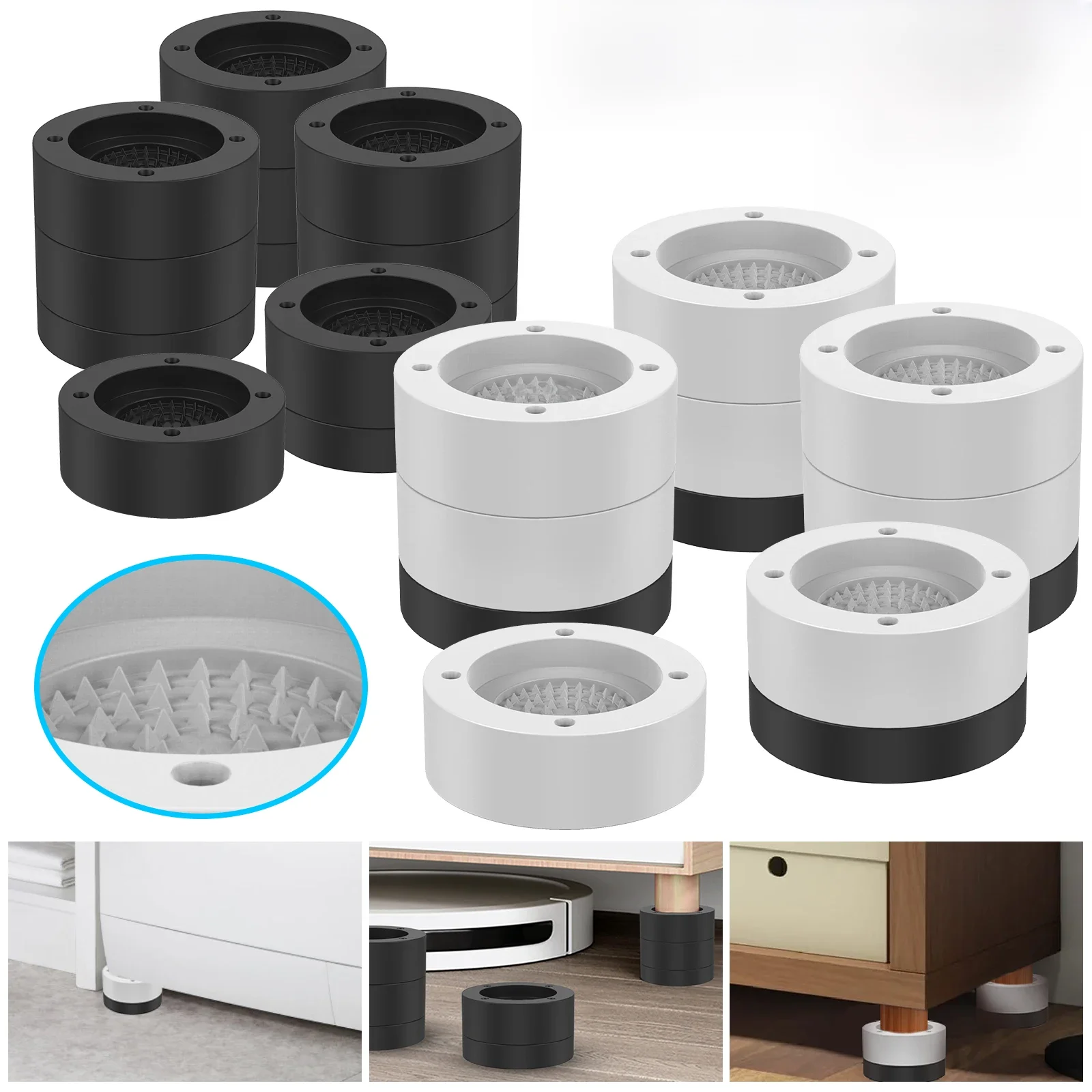 4Pcs Round Furniture Riser Heavy Duty Bed Chair Riser Support 1300lb Anti-Slip Washing Machine Desk Couch Bottom Leg Raiser