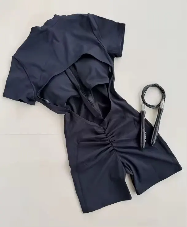 Hollow Out Backless Short Sleeved Zipper Jumpsuit for Woman Jumpsuit Yoga Suit One-Piece Legging Short Push Up Gym Yoga Clothing photo review