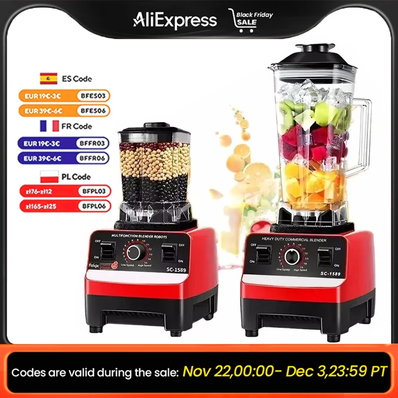 2000W Heavy due Commercial Blender Stationary Food Processor Ice cookies for Food High Power Juicer BPA Free