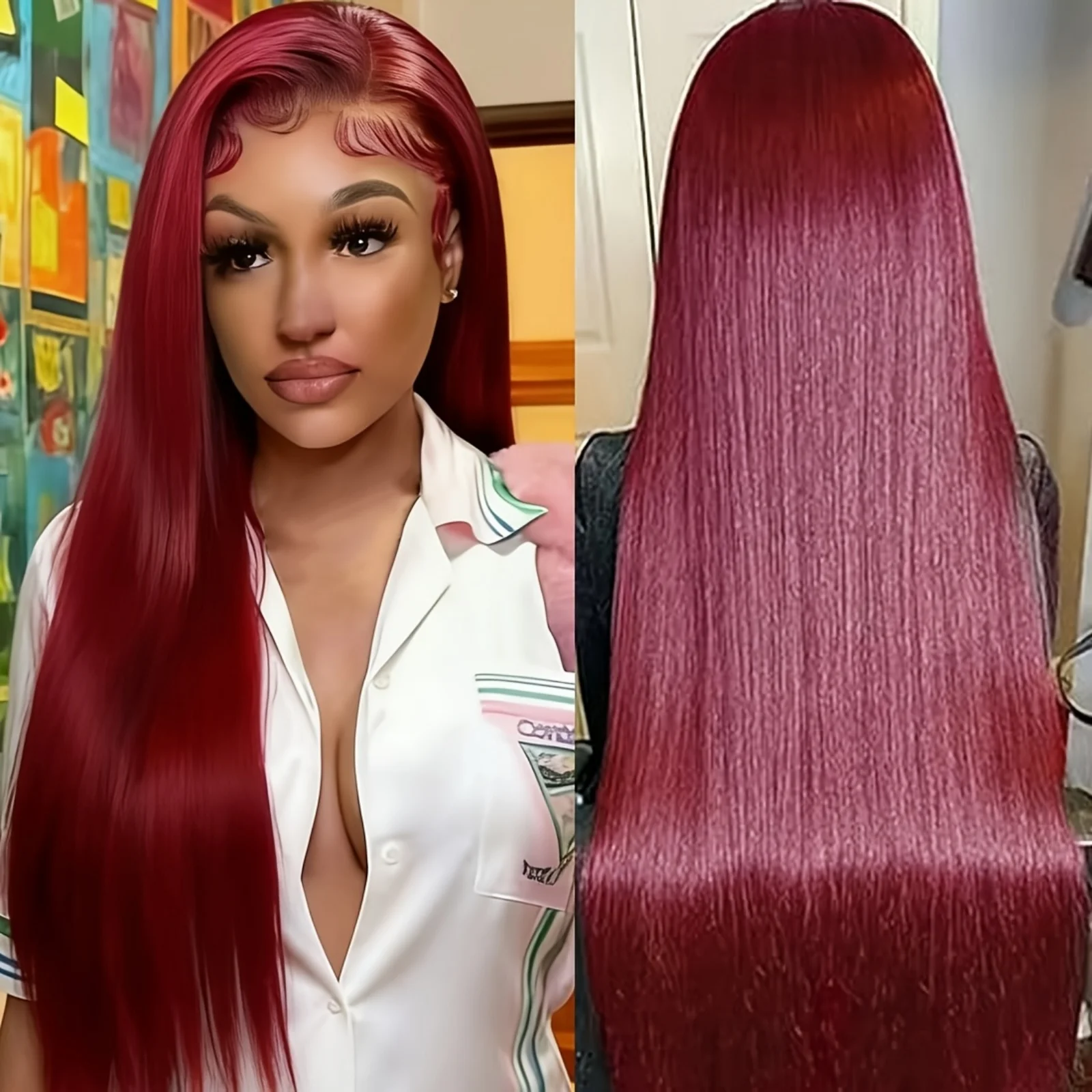 Parrucche in capelli umani lisci color borgogna in offerta, parrucche con frontale in pizzo HD 13x6 13x4 senza colla, densità 250%, colore 99J, pre-pizzicate con baby hair