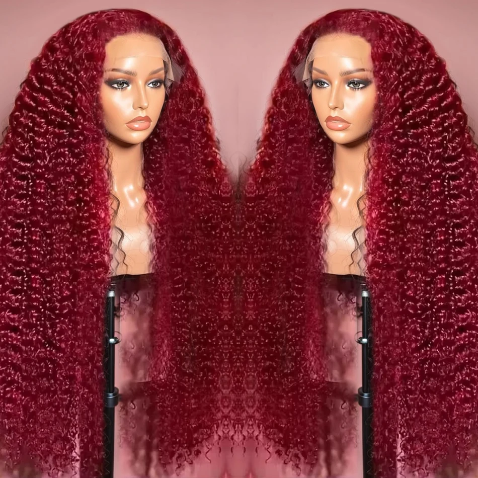 

250 Density 99J Burgundy Curly 13x6 HD Lace Frontal Wigs Human Hair 30 40 Inch 13x4 Water Deep Wave Red Colored Wig For Women