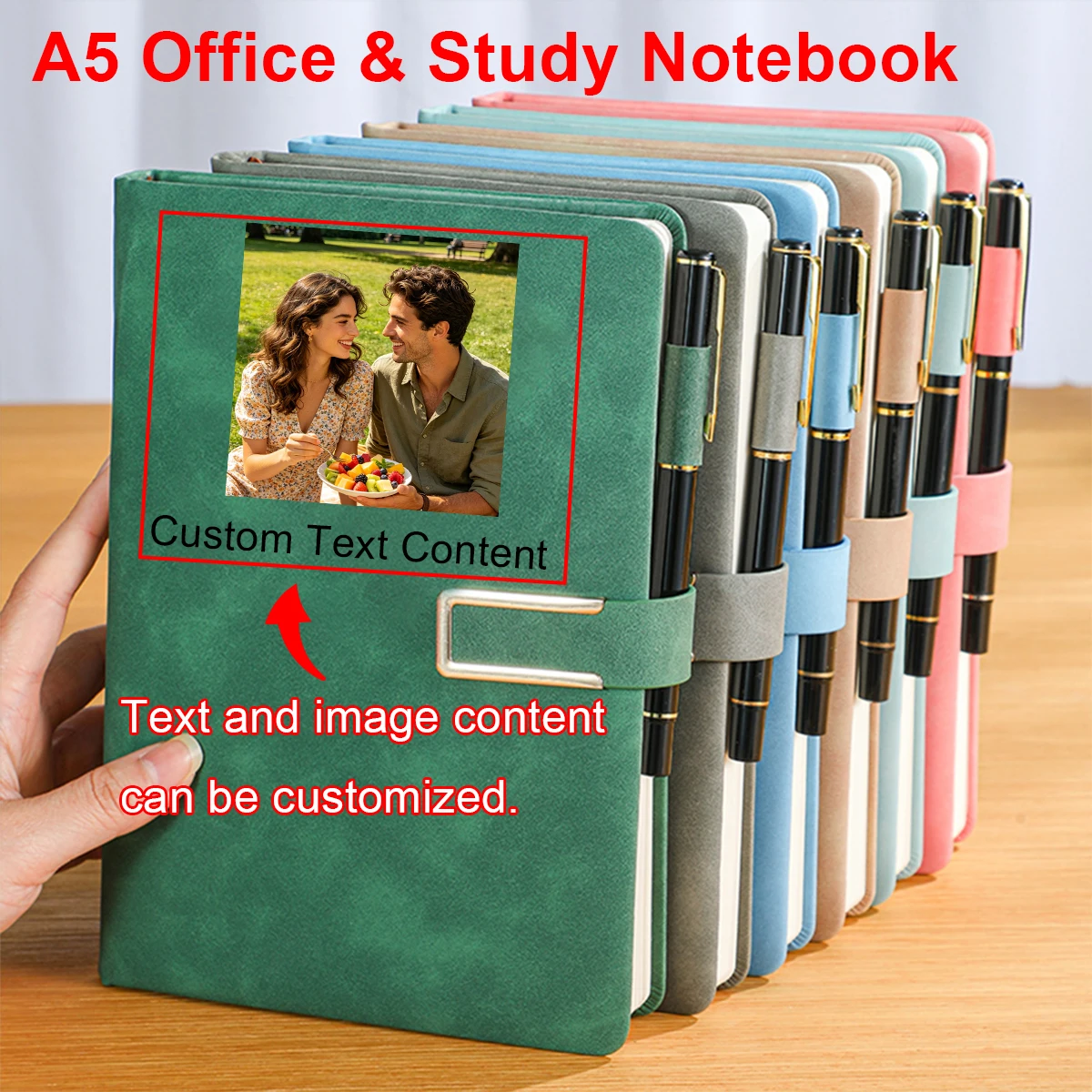 1 carnet en cuir personnalisé A5 – Personnalisez-le avec du texte et des images ; idéal pour écrire, voyager, travailler, et étudier. En vedette