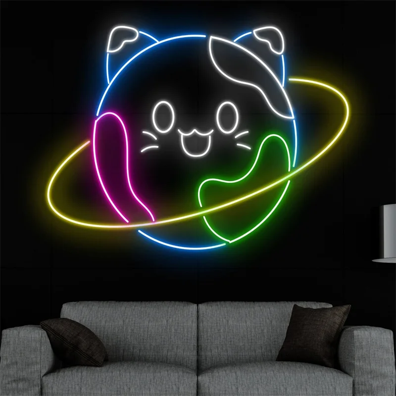 Sinal de néon personalizado para Pet Store, Sinal LED Cat Planet, Decoração da parede, Luz de néon do gato