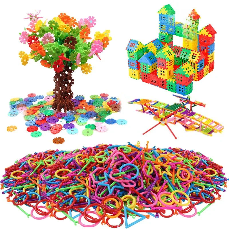 Klocki do budowy dzieci plastikowe zabawki pręt płatki śniegu domy zmontowane wczesna edukacja Puzzle zabawka edukacyjna dla dzieci prezenty świąteczne TMZ — zdjęcie 2