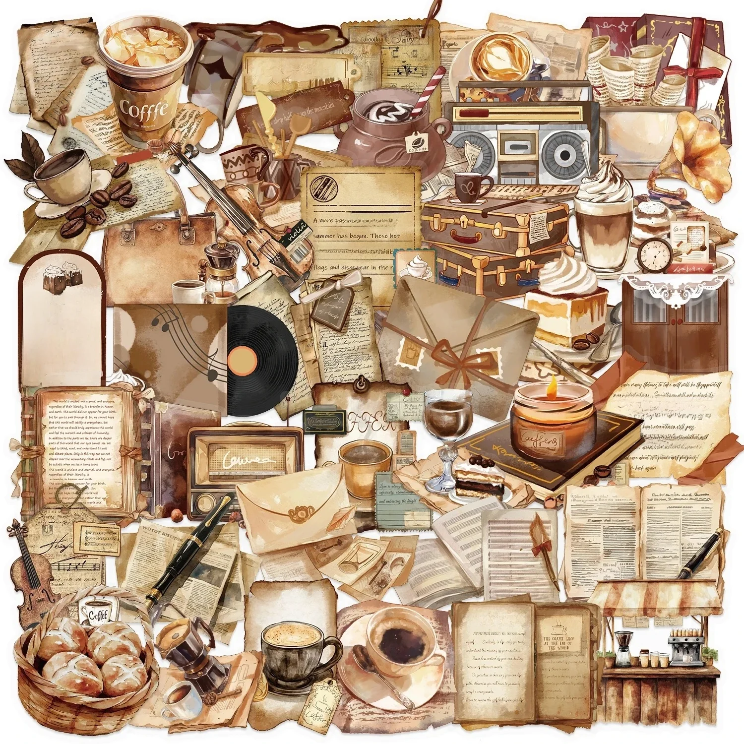 Autocollants Graffiti de dessin animé café rétro, étiquette autocollante pour Skateboard, bouteille d'eau, carnet de notes, téléphone portable, jouet, décoration pour animaux de compagnie, 50 pièces