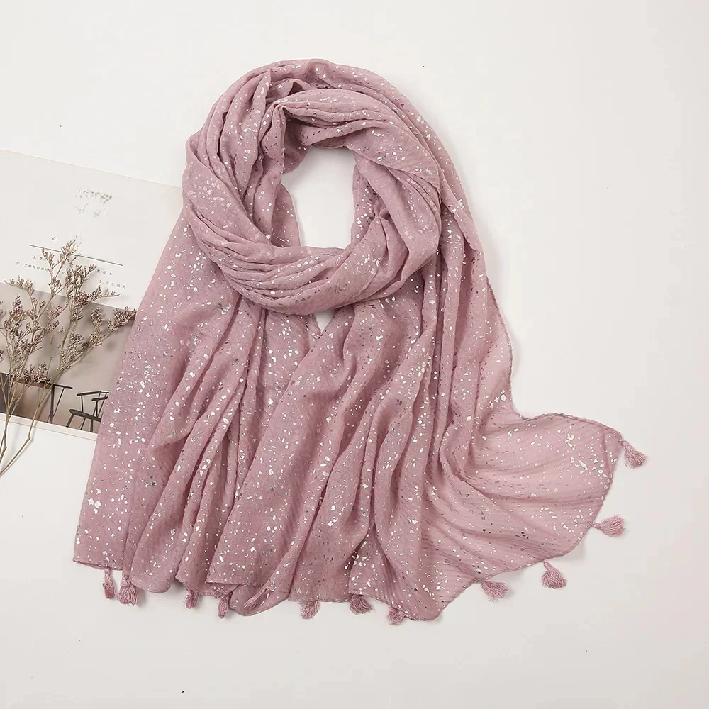 Grande taille plaine paillettes gland Viscose châle écharpe dame haute qualité rides enveloppement Pashmina étole Bufandas musulman Hijab 190*85Cm