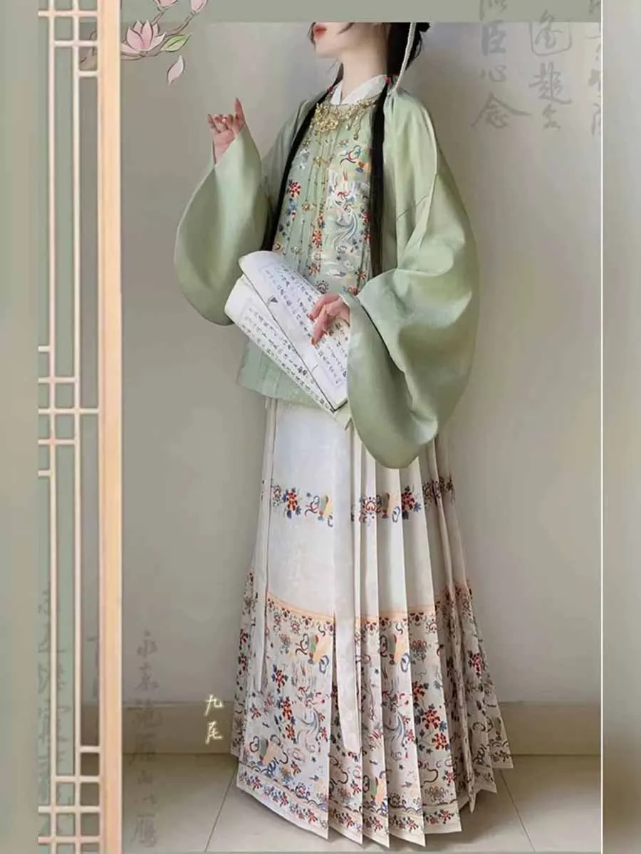 حجم كبير 10XL الصينية Hanfu 2 قطعة مجموعات النساء السنة الجديدة زي سلالة مينغ الحصان الوجه تنورة قميص + الطيات تنورة حجم كبير 8XL