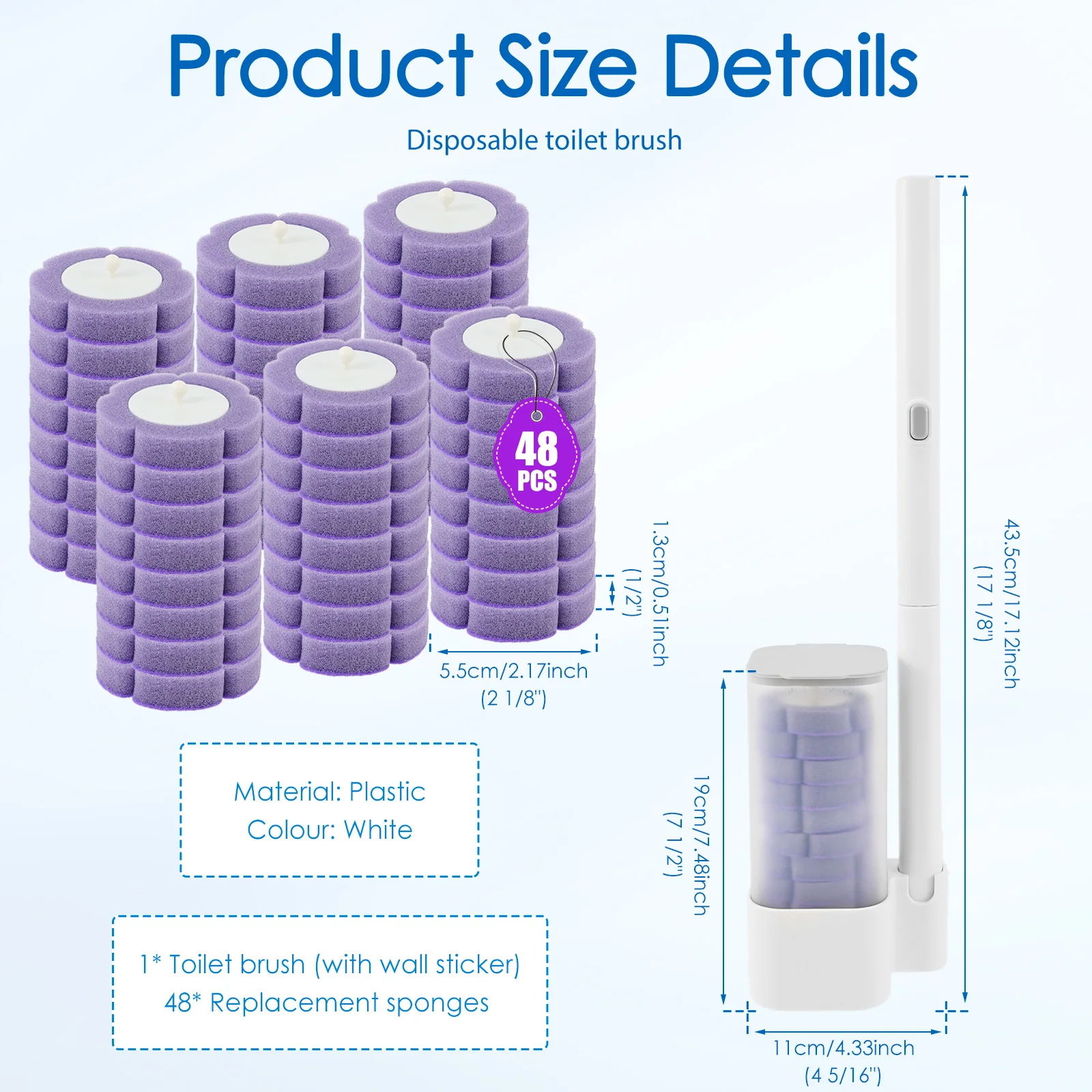 Disposable Toilet Brush and Holder Set with 48 Cleaner Brush Head Efficient Wall Mounted Toilet Wand Kit Bathroom Cleaning Tool view 6