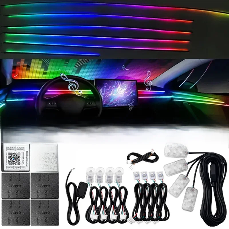 6/10/14/18 in 1 Led Auto Omgevingsverlichting RGB 213 64 Kleur Acryl Strips Symfonie Streamer Interieur Regenboog Sfeer Lamp Kit - afbeelding 2