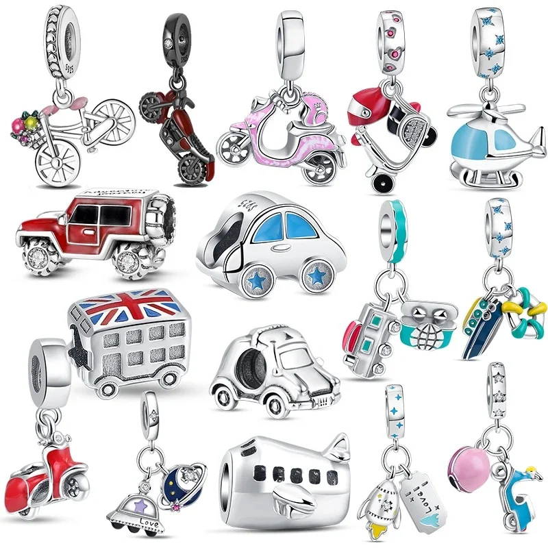 AliExpress Classical Bicycle Motorcycle Charms 925 Sterling Silver Car Airplane Beads Fit Original Bracelet Necklace DIY Jewelry Dangle