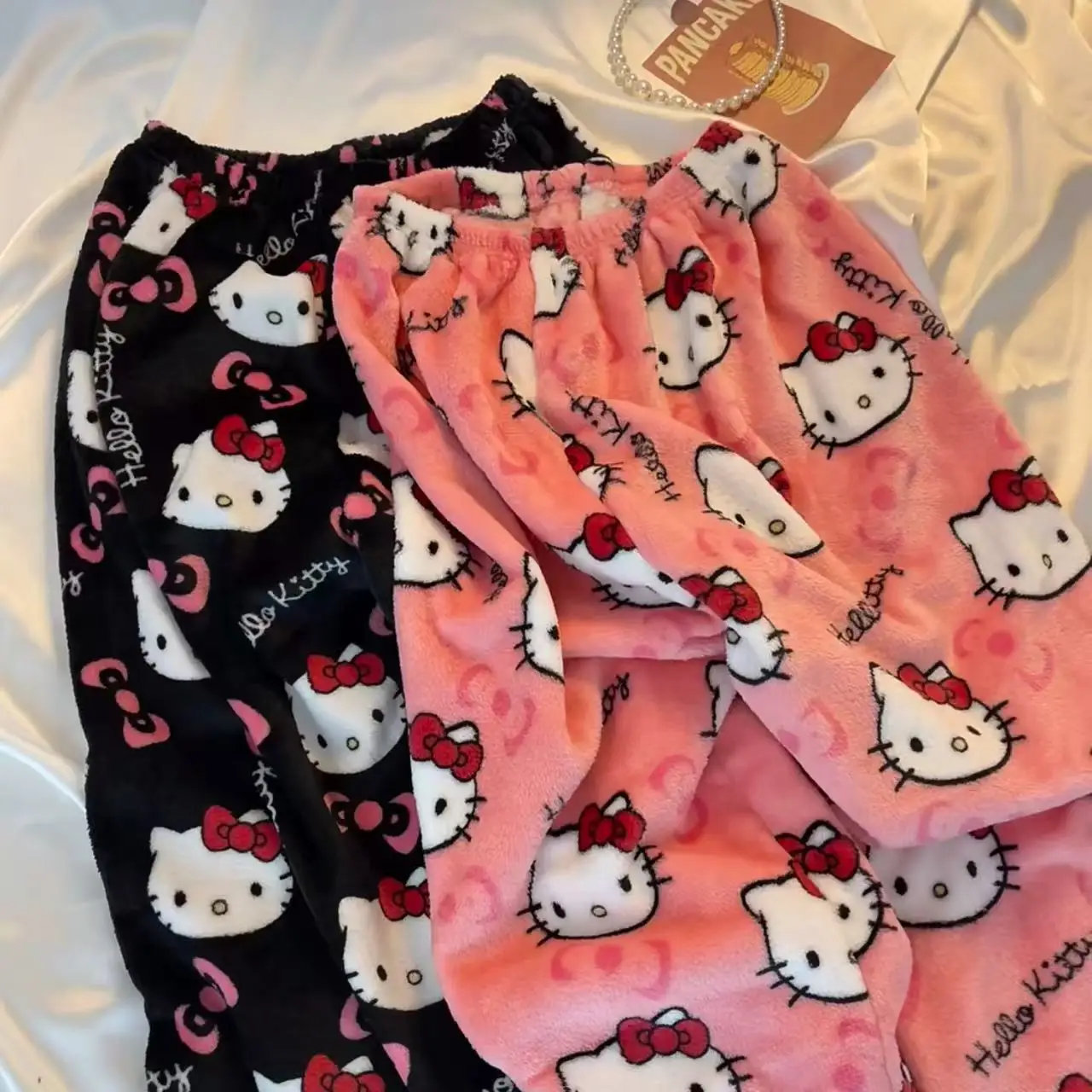 Y2K Hello Kitty pantalones de pijama Sanrio Anime pantalones de pijama de mujer moda de dibujos animados ropa de dormir de casa pantalones ropa de ocio para el hogar