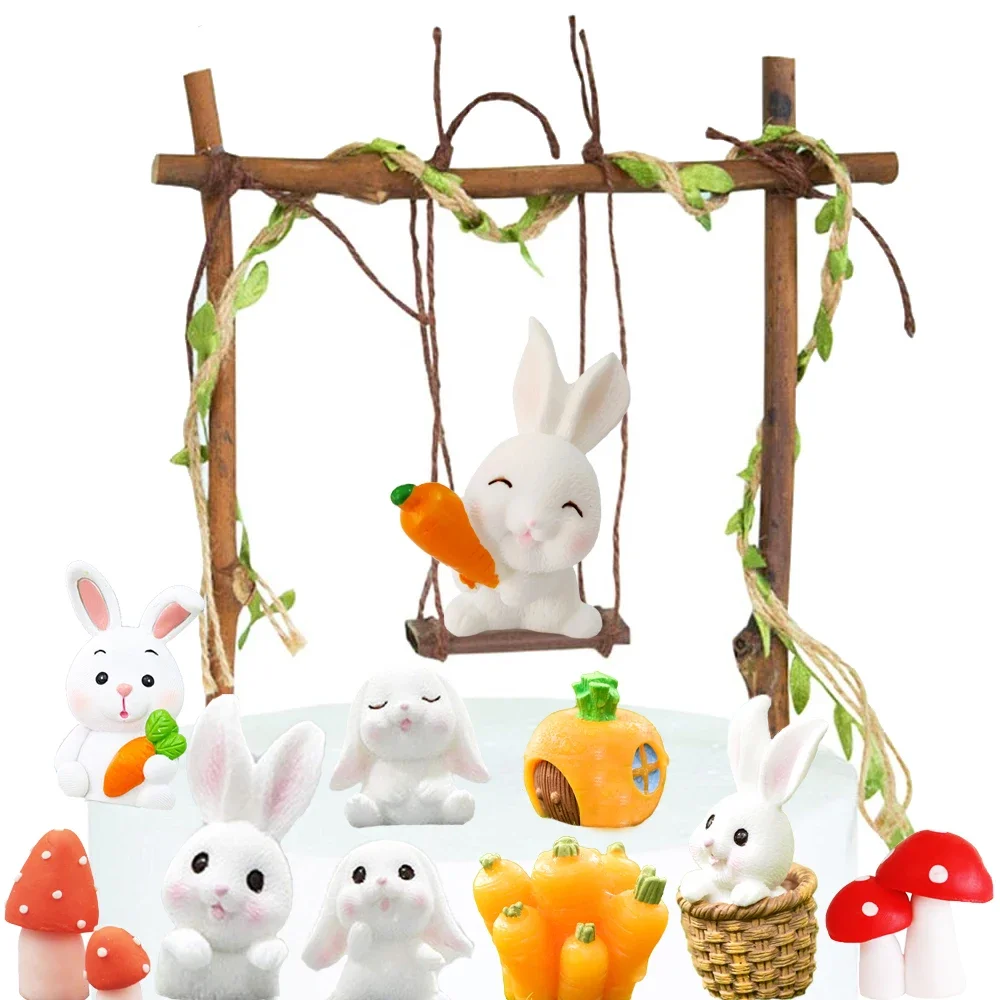 Mini Figurines de lapin de pâques, animaux mignons, décoration de gâteau carotte, poussin, Cupcake, fournitures de pâtisserie pour fête de pâques