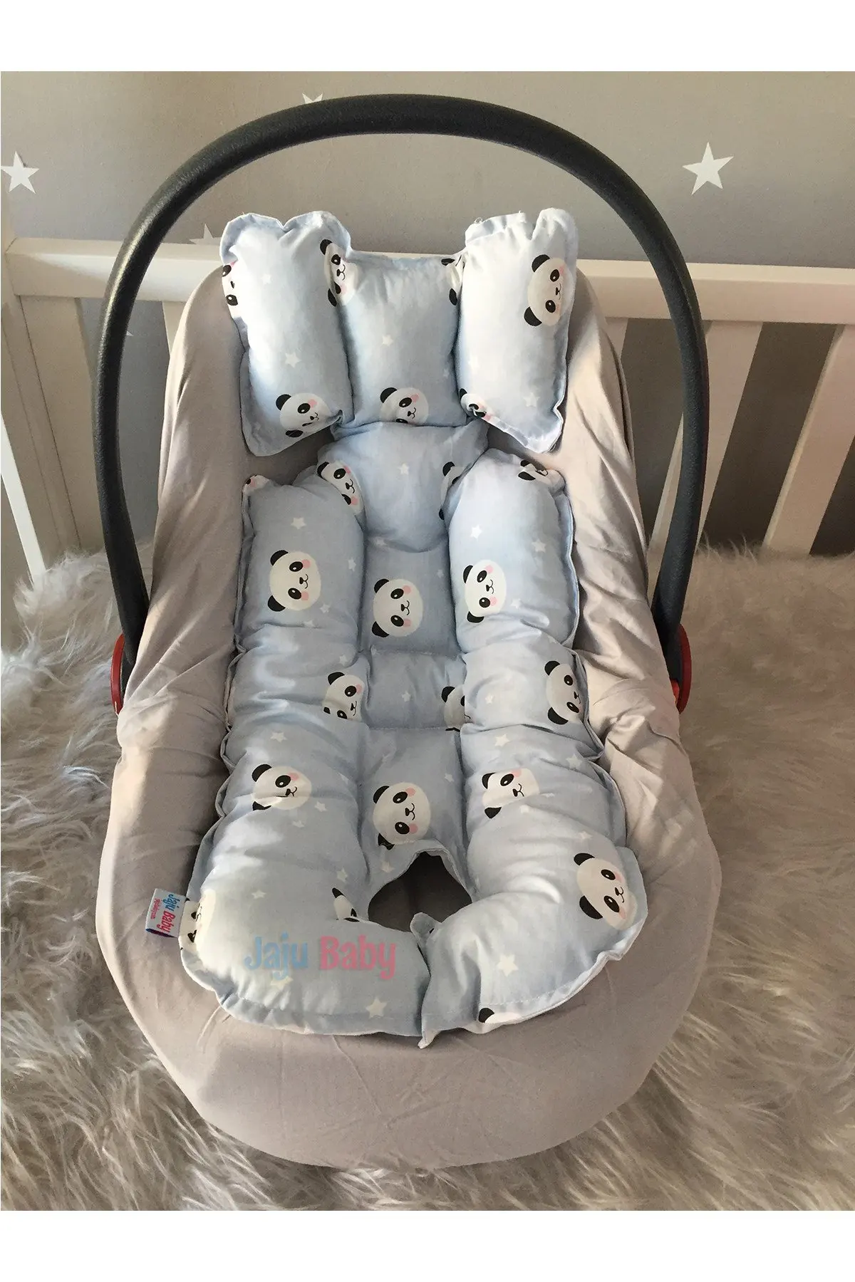 Cojín para asiento de coche con estampado de Panda azul hecho a mano, cojín para cochecito