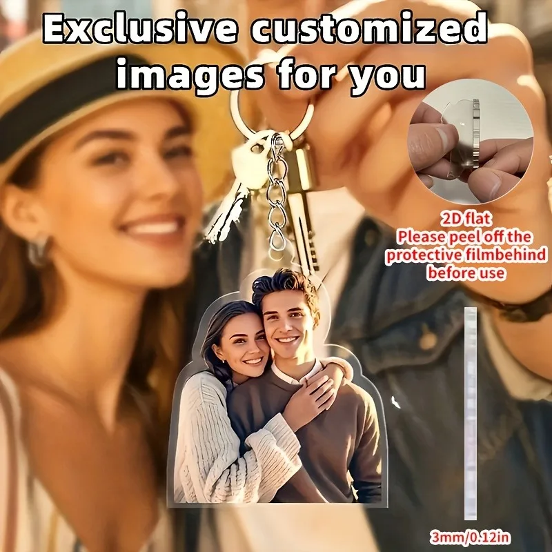 Custom Photo Acrylic Keychain, Shaped Acrylic Car Keyring, Backpack Charm, for Lovers, Friends, Pets
