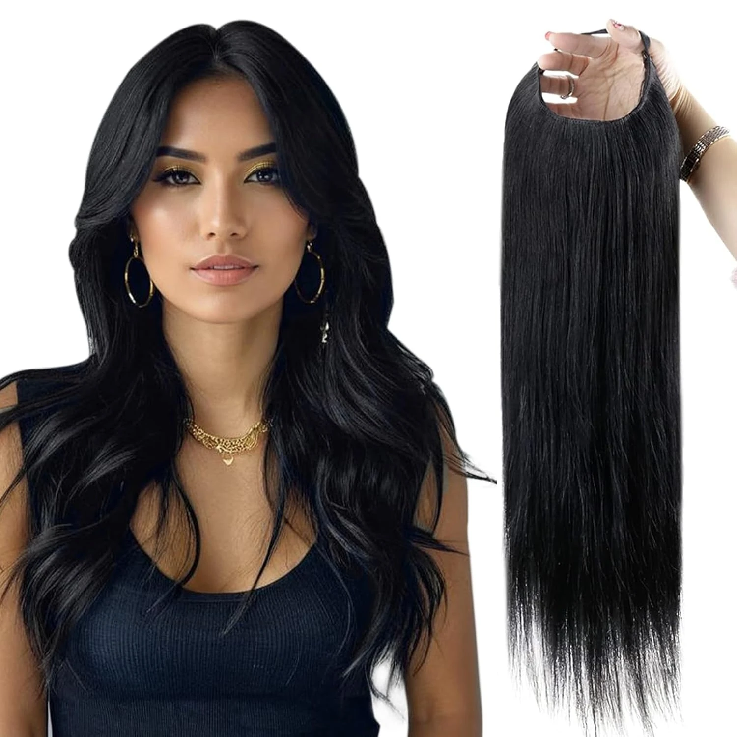 Full Shine Half Wig Clip in One Piece  U Part Wig Extensions Ombre Color 100% Machine Remy Hair Straight Human Hair Extensions