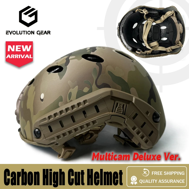 EvolutionGear Tactical 3 Hole Carbon High Cut Helmet Multicam Deluxe Ver. Protective Helmet